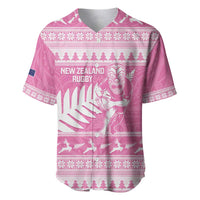 New Zealand Christmas Rugby Personalised Baseball Jersey Meri Kirihimete All Black Maori Pink Version - Polynesian Pride