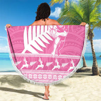 New Zealand Christmas Rugby Personalised Beach Blanket Meri Kirihimete All Black Maori Pink Version - Polynesian Pride