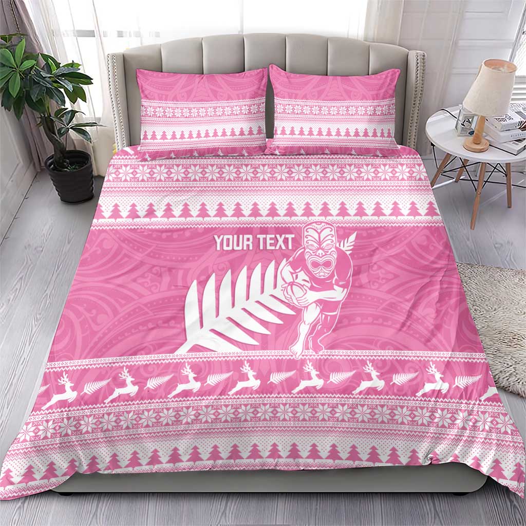 New Zealand Christmas Rugby Personalised Bedding Set Meri Kirihimete All Black Maori Pink Version - Polynesian Pride