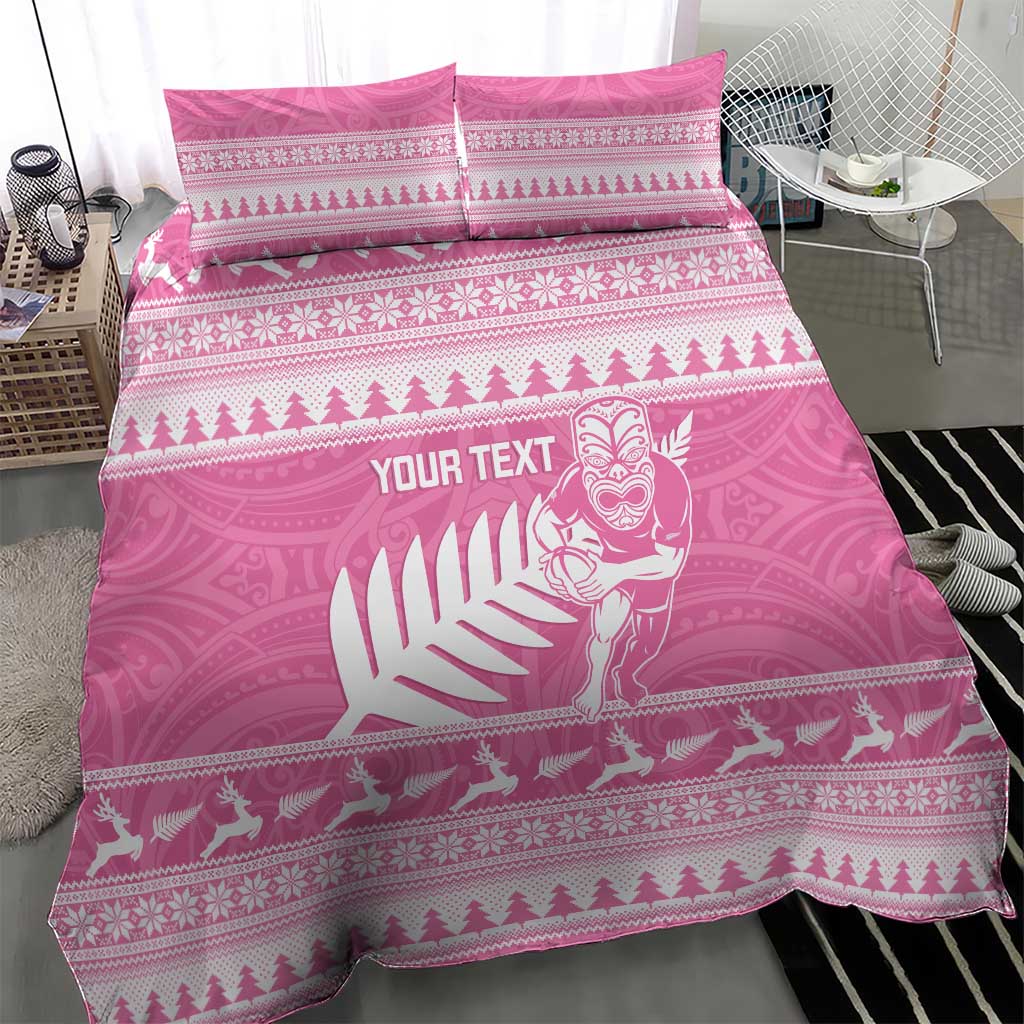 New Zealand Christmas Rugby Personalised Bedding Set Meri Kirihimete All Black Maori Pink Version - Polynesian Pride