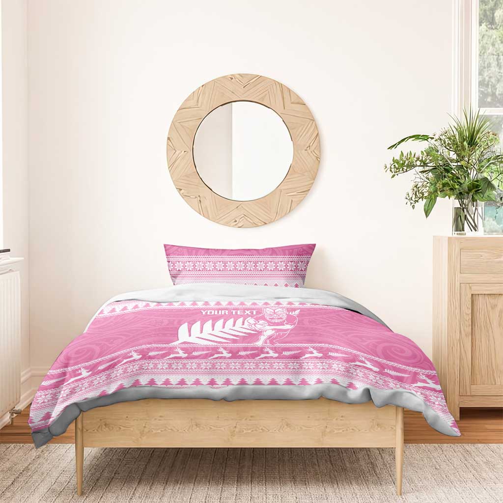 New Zealand Christmas Rugby Personalised Bedding Set Meri Kirihimete All Black Maori Pink Version - Polynesian Pride