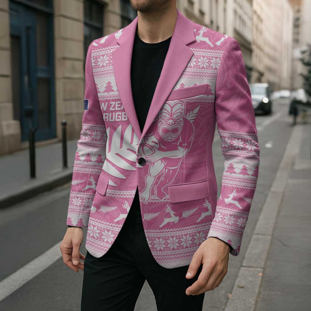 New Zealand Christmas Rugby Personalised Blazer Meri Kirihimete All Black Maori Pink Version - Polynesian Pride