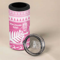 New Zealand Christmas Rugby Personalised 4 in 1 Can Cooler Tumbler Meri Kirihimete All Black Maori Pink Version - Polynesian Pride