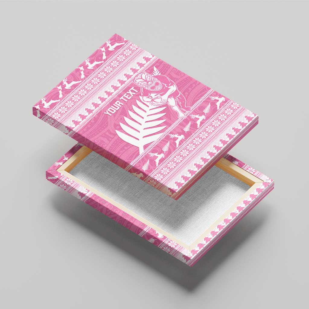 New Zealand Christmas Rugby Personalised Canvas Wall Art Meri Kirihimete All Black Maori Pink Version - Polynesian Pride