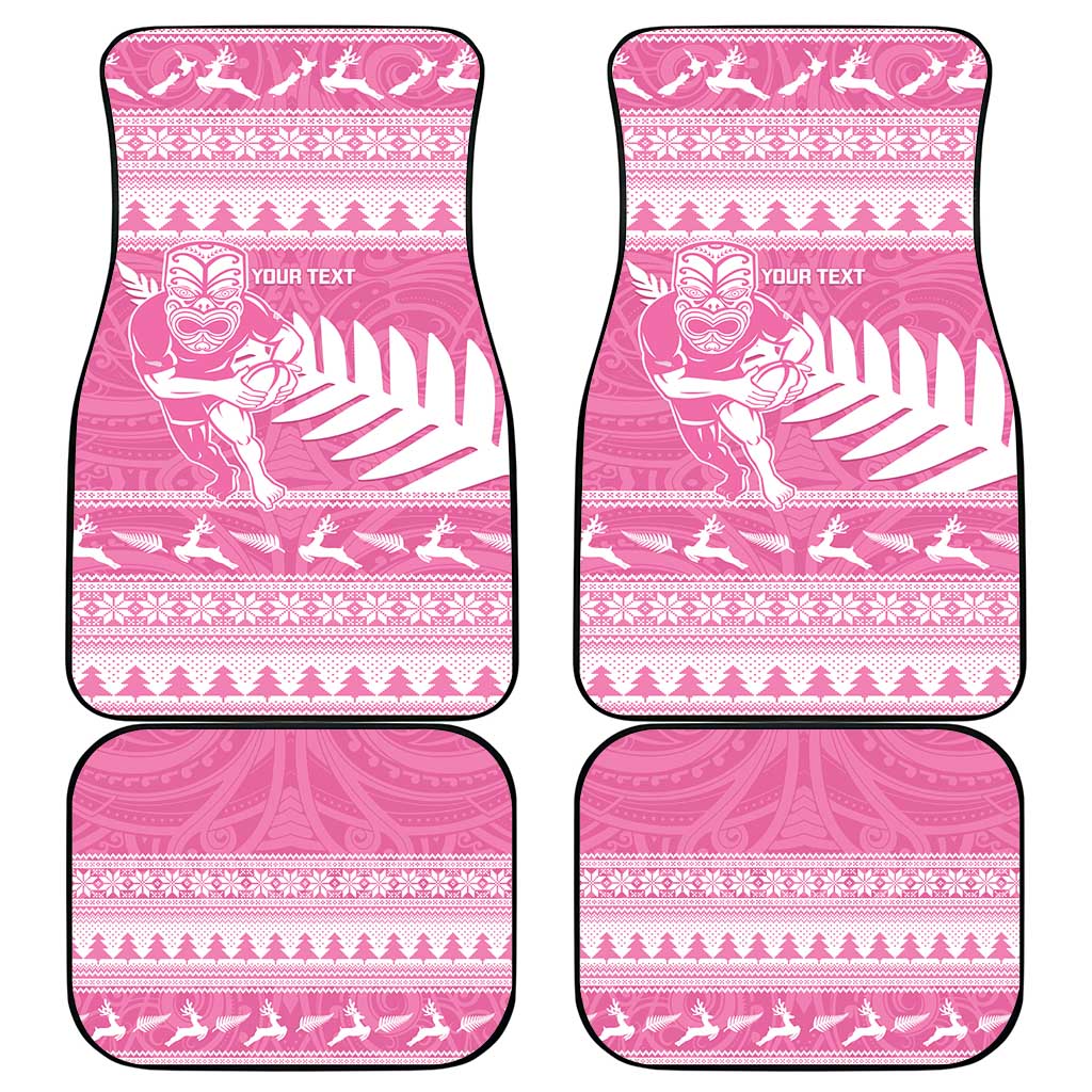 New Zealand Christmas Rugby Personalised Car Mats Meri Kirihimete All Black Maori Pink Version - Polynesian Pride