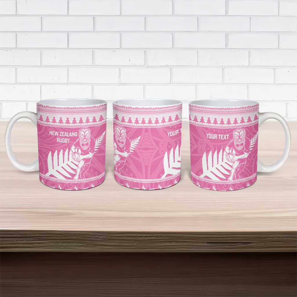New Zealand Christmas Rugby Personalised Ceramic Mug Meri Kirihimete All Black Maori Pink Version - Polynesian Pride