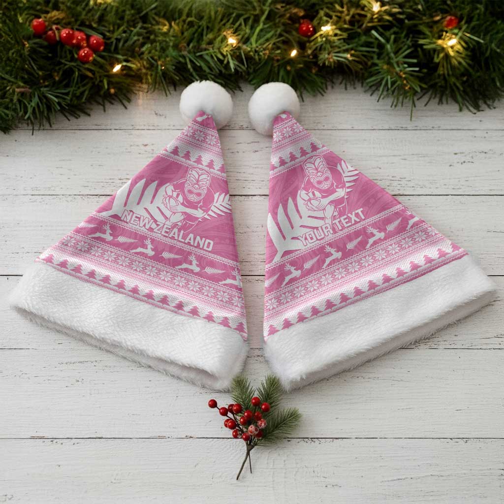 New Zealand Christmas Rugby Personalised Christmas Santa Hat Meri Kirihimete All Black Maori Pink Version - Polynesian Pride