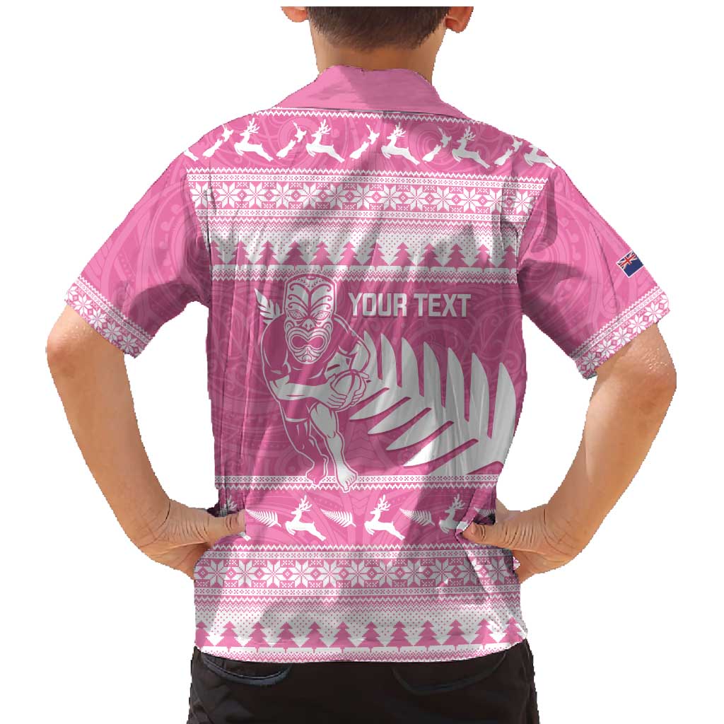 New Zealand Christmas Rugby Personalised Family Matching Mermaid Dress and Hawaiian Shirt Meri Kirihimete All Black Maori Pink Version - Polynesian Pride