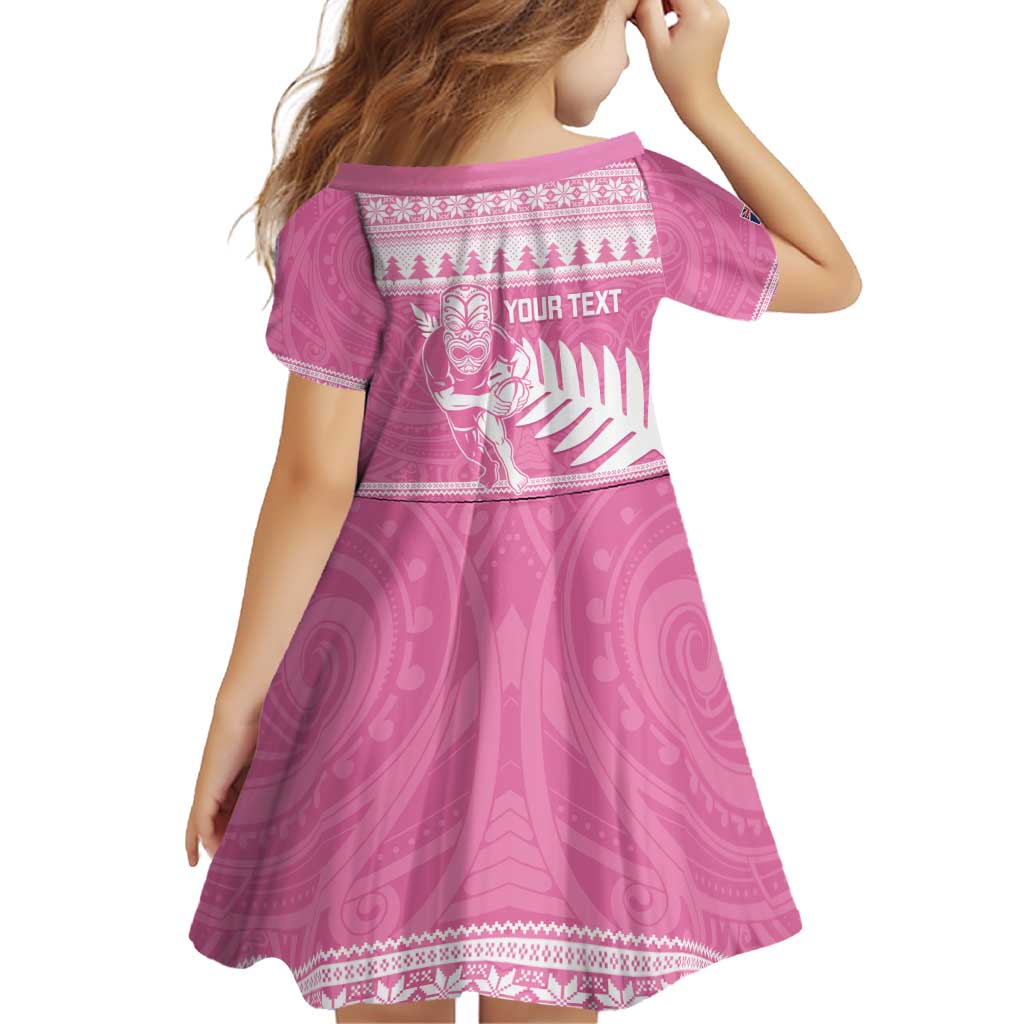 New Zealand Christmas Rugby Personalised Family Matching Puletasi and Hawaiian Shirt Meri Kirihimete All Black Maori Pink Version - Polynesian Pride