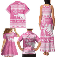 New Zealand Christmas Rugby Personalised Family Matching Tank Maxi Dress and Hawaiian Shirt Meri Kirihimete All Black Maori Pink Version - Polynesian Pride
