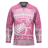 New Zealand Christmas Rugby Personalised Hockey Jersey Meri Kirihimete All Black Maori Pink Version - Polynesian Pride