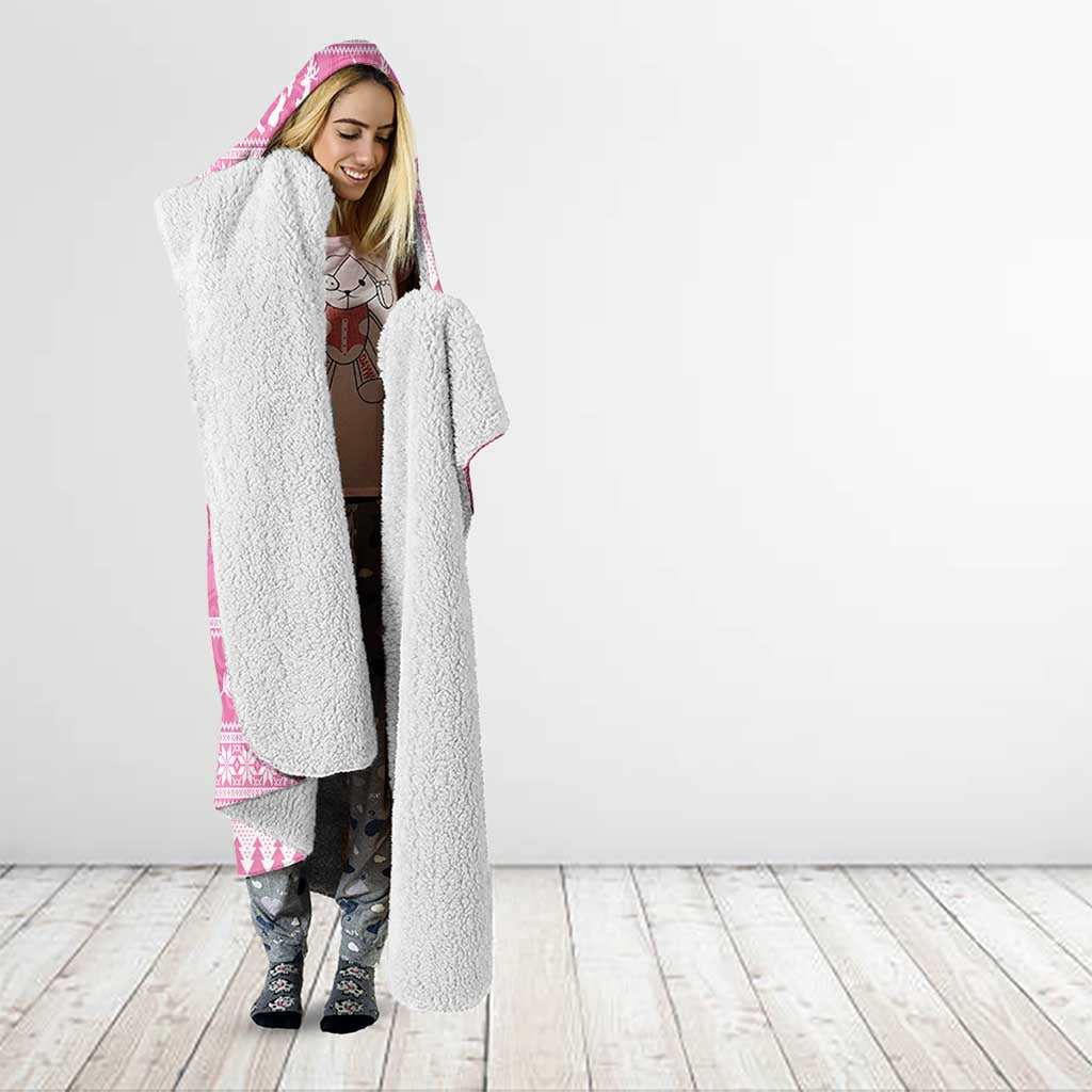 New Zealand Christmas Rugby Personalised Hooded Blanket Meri Kirihimete All Black Maori Pink Version - Polynesian Pride