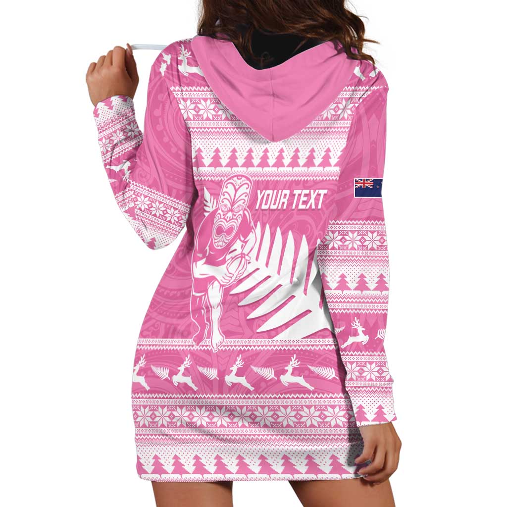 New Zealand Christmas Rugby Personalised Hoodie Dress Meri Kirihimete All Black Maori Pink Version - Polynesian Pride