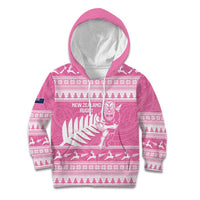 New Zealand Christmas Rugby Personalised Kid Hoodie Meri Kirihimete All Black Maori Pink Version - Polynesian Pride