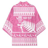 New Zealand Christmas Rugby Personalised Kimono Meri Kirihimete All Black Maori Pink Version - Polynesian Pride