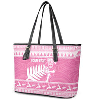 New Zealand Christmas Rugby Personalised Leather Tote Bag Meri Kirihimete All Black Maori Pink Version - Polynesian Pride