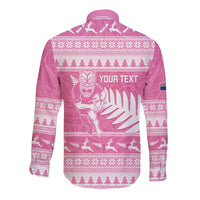 New Zealand Christmas Rugby Personalised Long Sleeve Button Shirt Meri Kirihimete All Black Maori Pink Version - Polynesian Pride