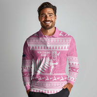 New Zealand Christmas Rugby Personalised Long Sleeve Polo Shirt Meri Kirihimete All Black Maori Pink Version - Polynesian Pride