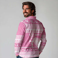 New Zealand Christmas Rugby Personalised Long Sleeve Polo Shirt Meri Kirihimete All Black Maori Pink Version - Polynesian Pride
