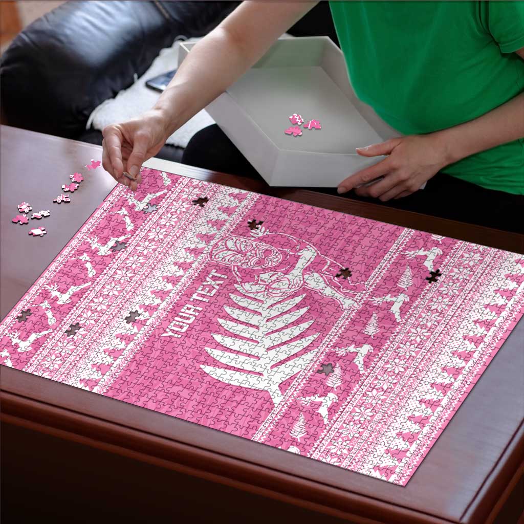 New Zealand Christmas Rugby Personalised Puzzle Meri Kirihimete All Black Maori Pink Version - Polynesian Pride