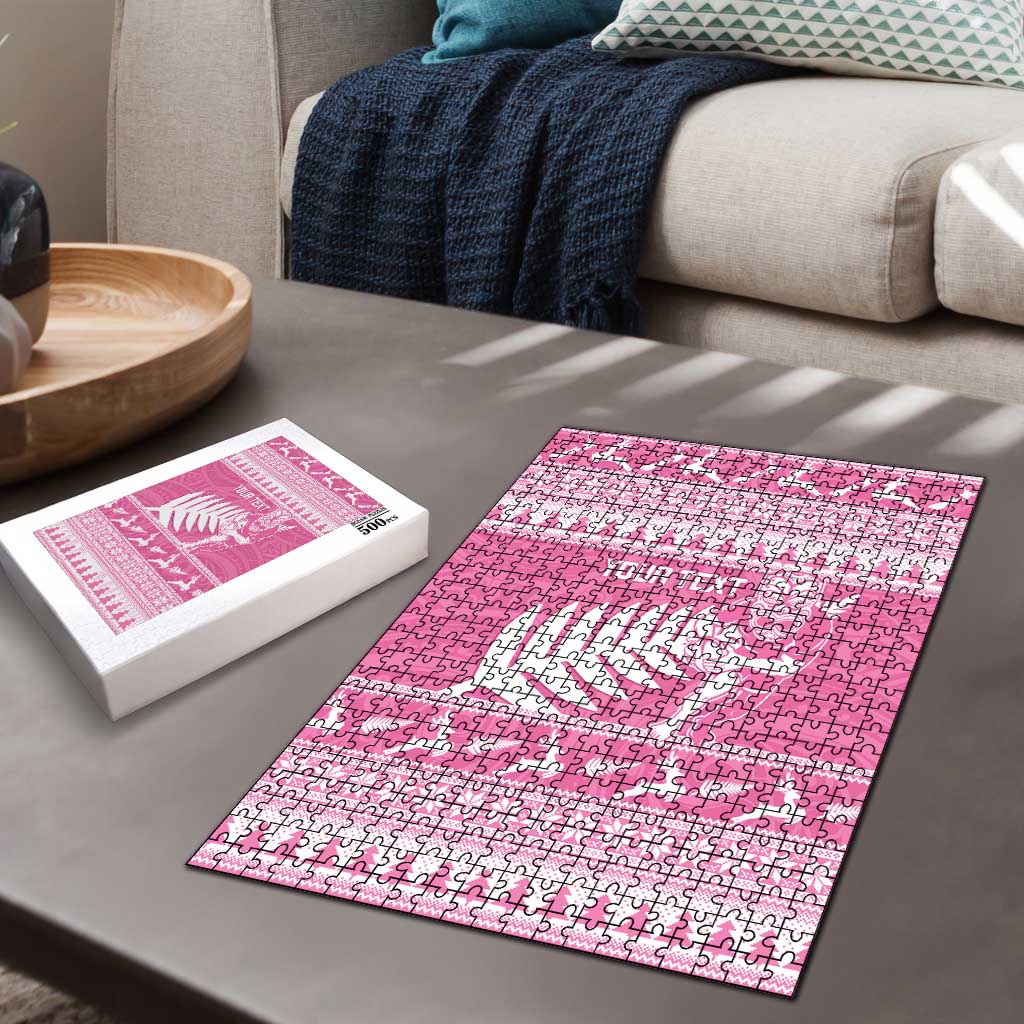 New Zealand Christmas Rugby Personalised Puzzle Meri Kirihimete All Black Maori Pink Version - Polynesian Pride