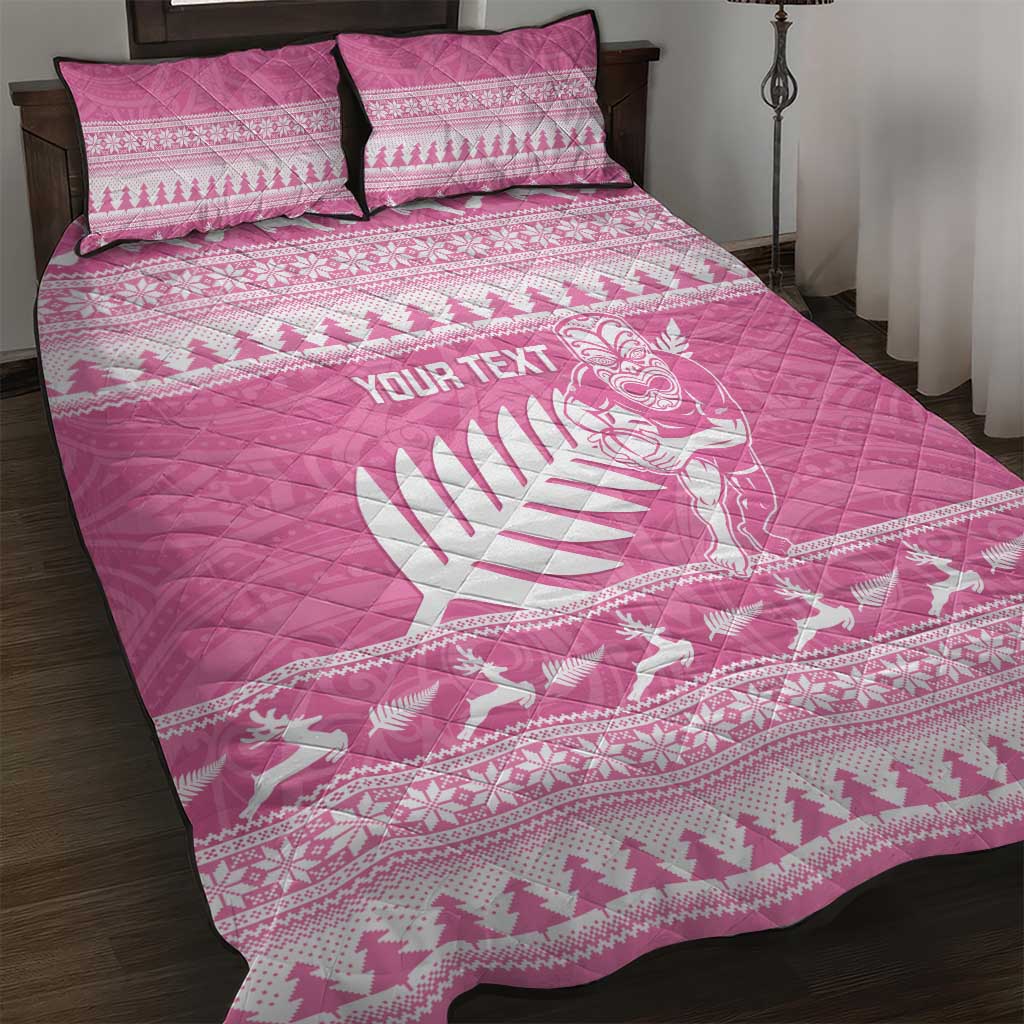 New Zealand Christmas Rugby Personalised Quilt Bed Set Meri Kirihimete All Black Maori Pink Version - Polynesian Pride