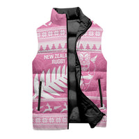 New Zealand Christmas Rugby Personalised Sleeveless Puffer Jacket Meri Kirihimete All Black Maori Pink Version - Polynesian Pride