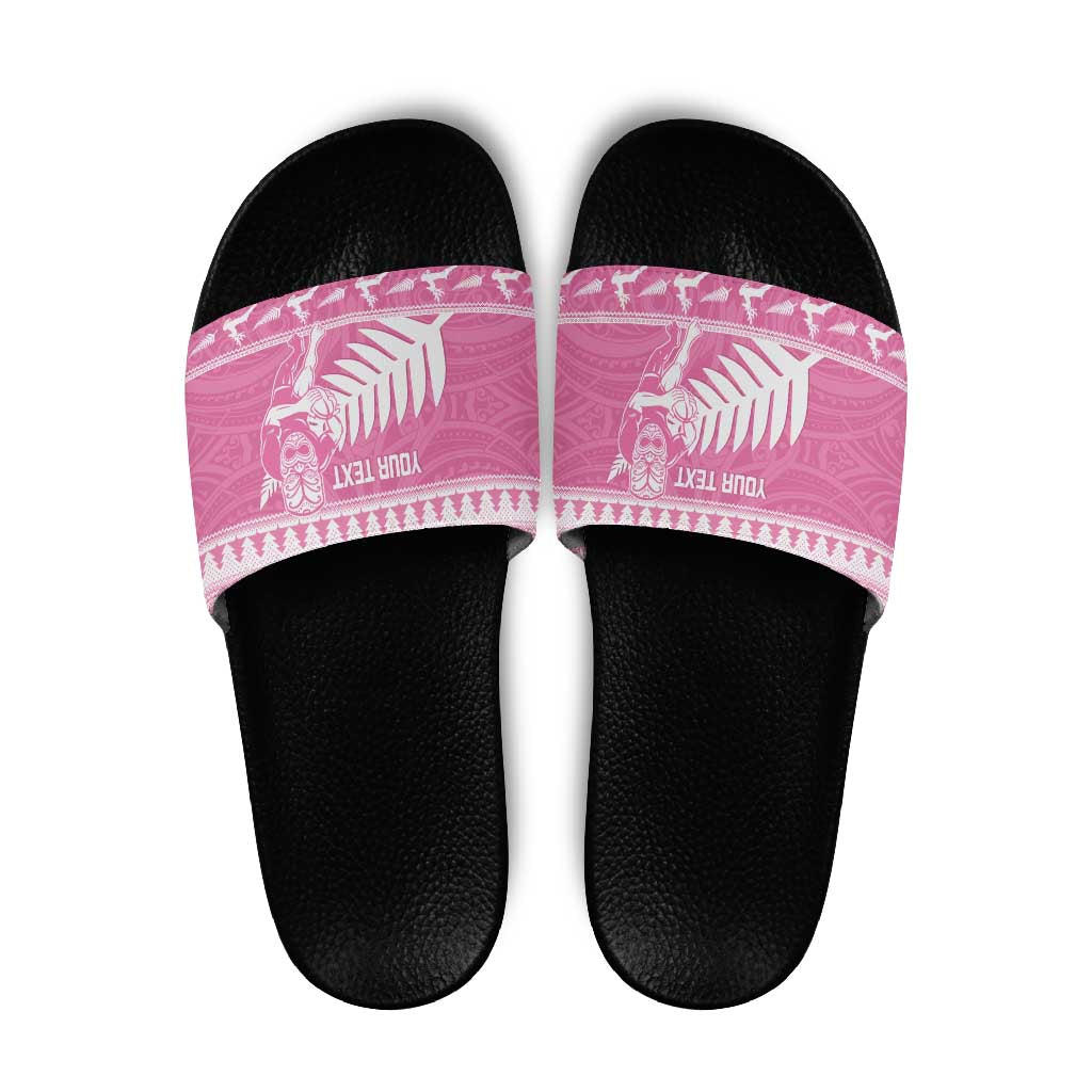 New Zealand Christmas Rugby Personalised Slide Sandals Meri Kirihimete All Black Maori Pink Version - Polynesian Pride
