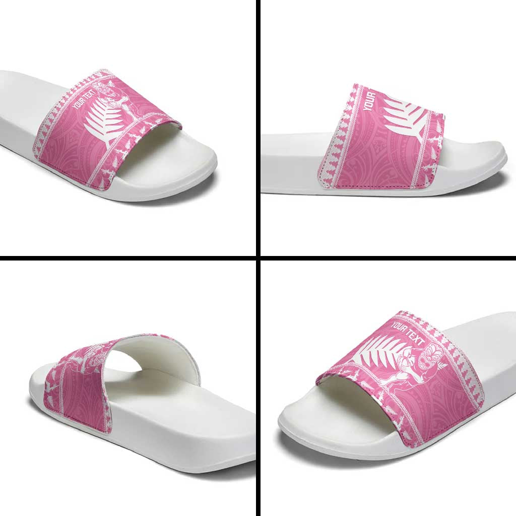 New Zealand Christmas Rugby Personalised Slide Sandals Meri Kirihimete All Black Maori Pink Version - Polynesian Pride