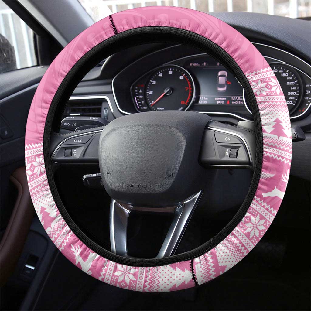 New Zealand Christmas Rugby Steering Wheel Cover Meri Kirihimete All Black Maori Pink Version - Polynesian Pride