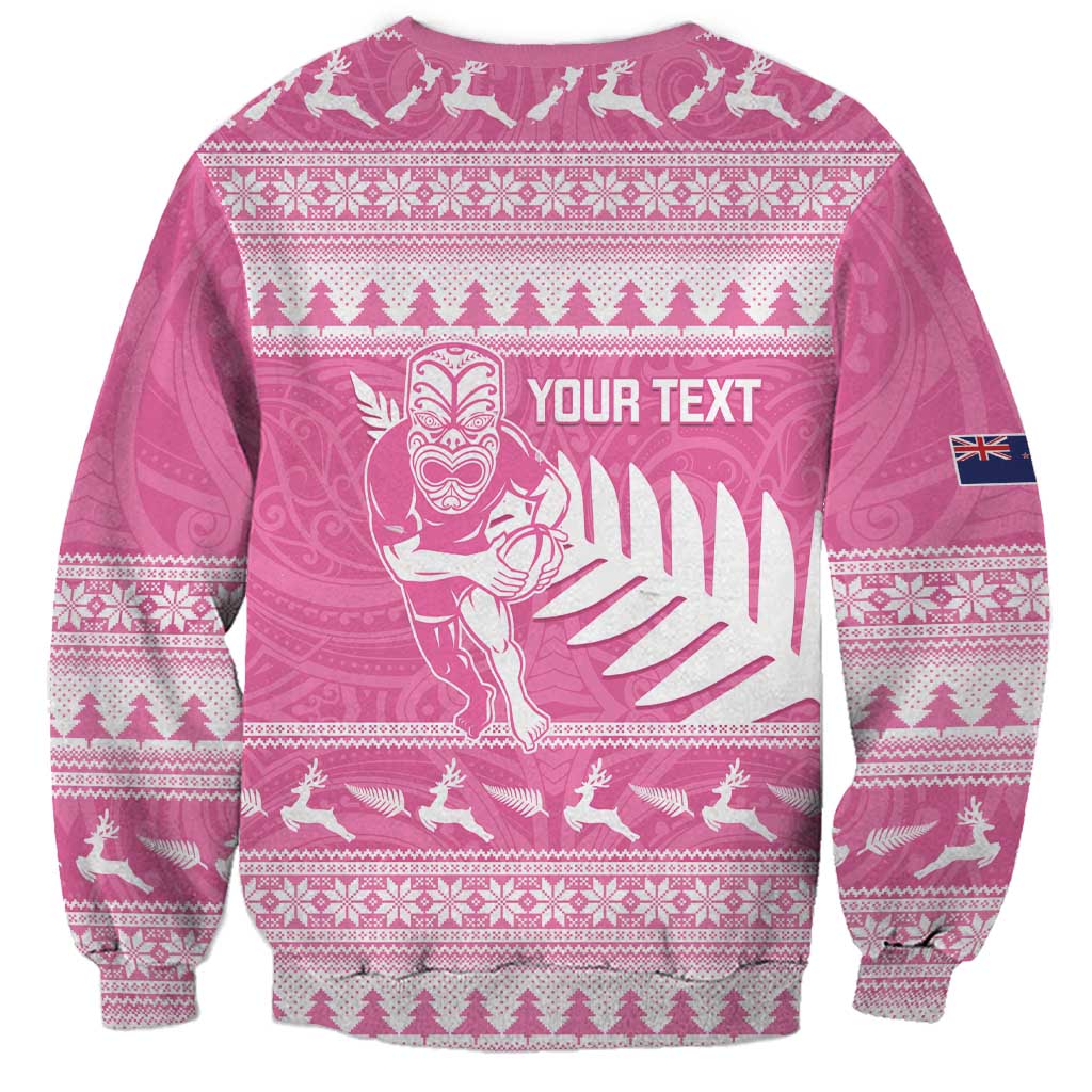 New Zealand Christmas Rugby Personalised Sweatshirt Meri Kirihimete All Black Maori Pink Version - Polynesian Pride