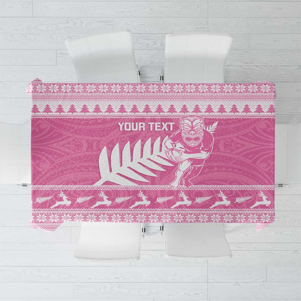 New Zealand Christmas Rugby Personalised Tablecloth Meri Kirihimete All Black Maori Pink Version - Polynesian Pride