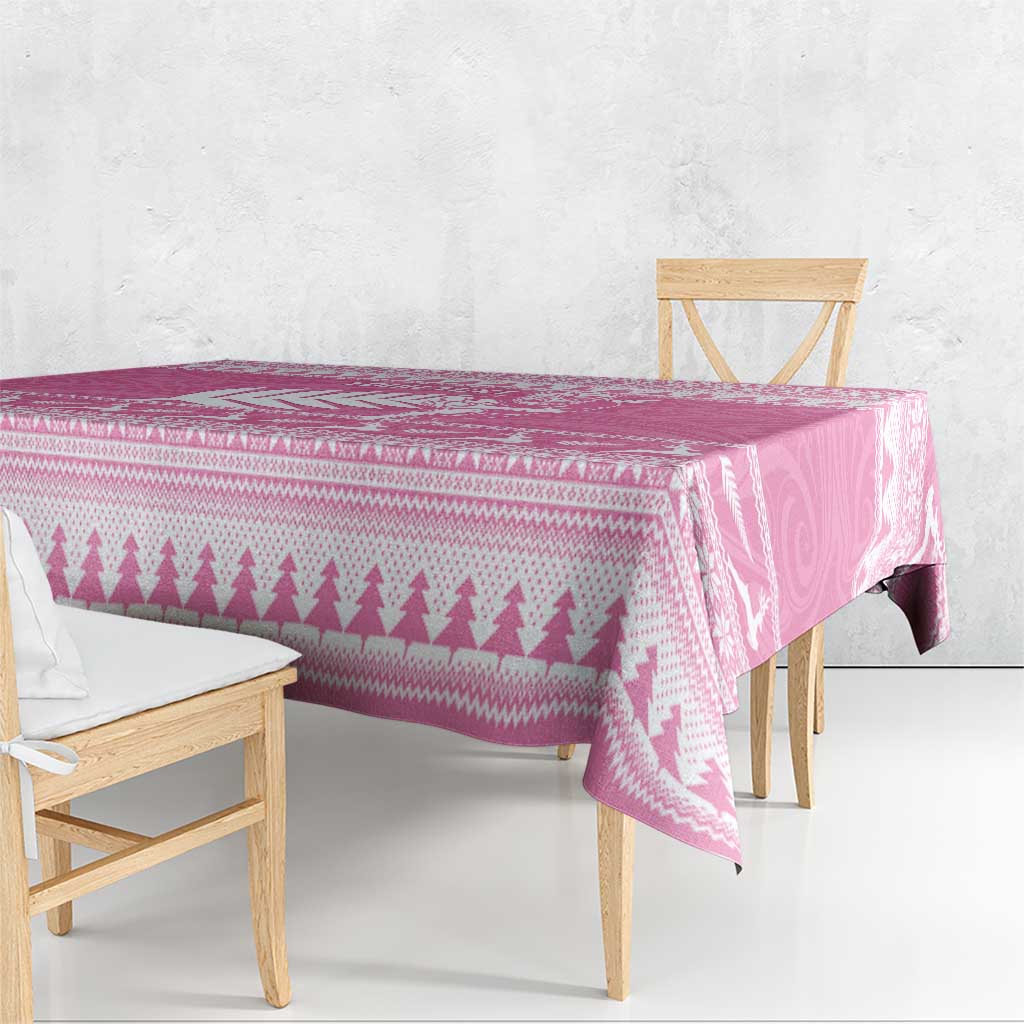 New Zealand Christmas Rugby Personalised Tablecloth Meri Kirihimete All Black Maori Pink Version - Polynesian Pride