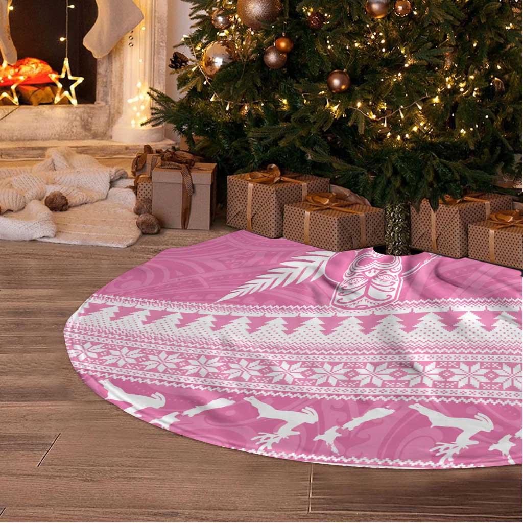 New Zealand Christmas Rugby Tree Skirt Meri Kirihimete All Black Maori Pink Version - Polynesian Pride