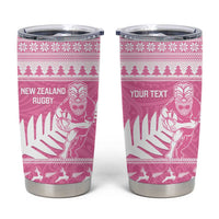 New Zealand Christmas Rugby Personalised Tumbler Cup Meri Kirihimete All Black Maori Pink Version - Polynesian Pride