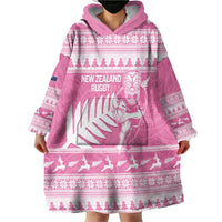 New Zealand Christmas Rugby Personalised Wearable Blanket Hoodie Meri Kirihimete All Black Maori Pink Version - Polynesian Pride