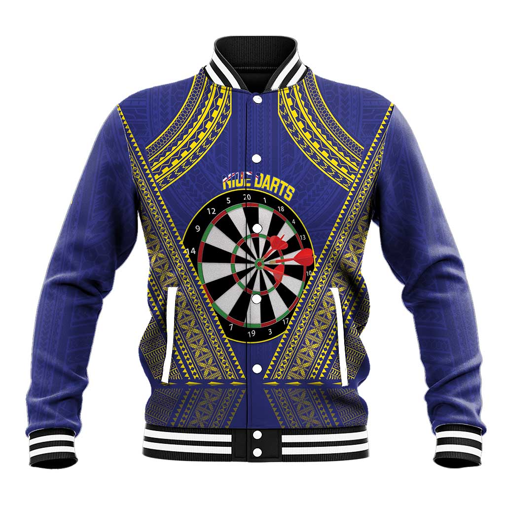 Personalised Niue Darts Baseball Jacket Dart Board Hiapo Pattern LT14 Unisex Blue - Polynesian Pride