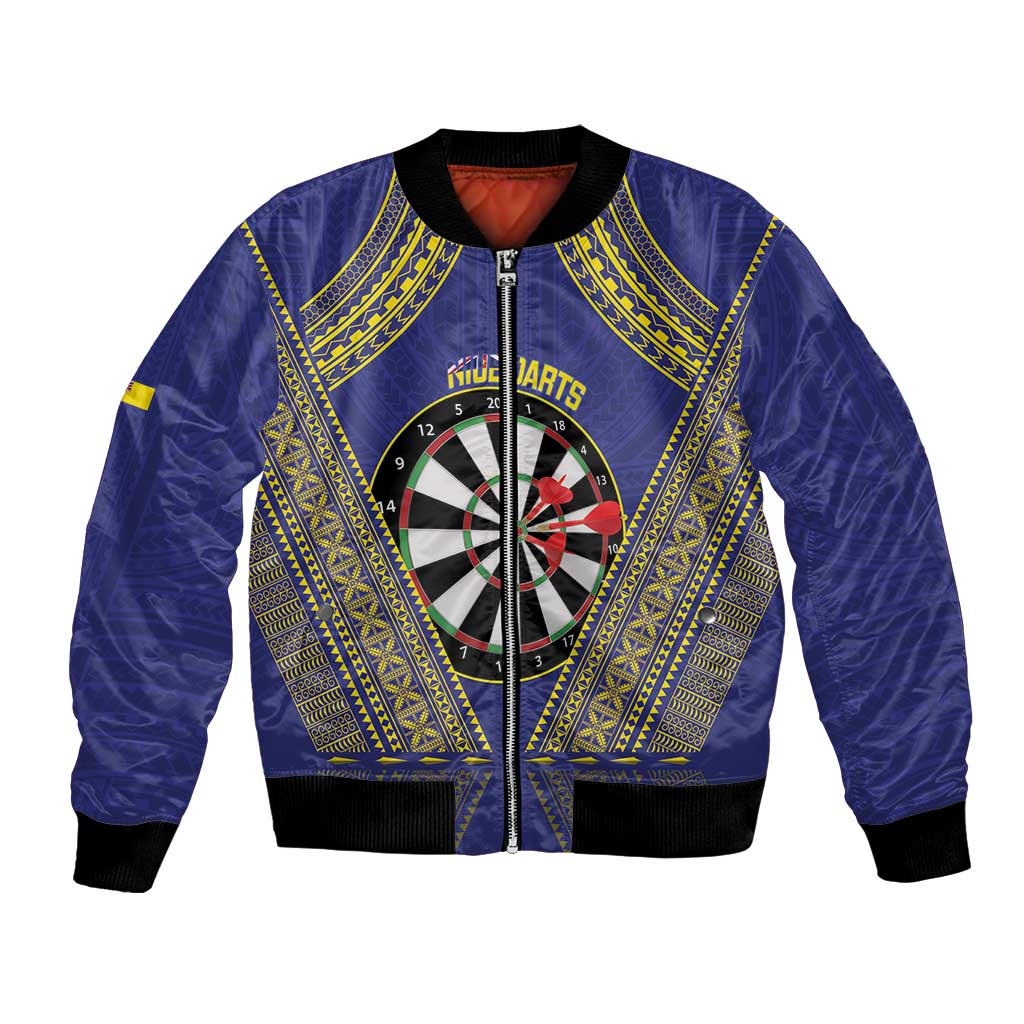 Personalised Niue Darts Bomber Jacket Dart Board Hiapo Pattern LT14 Unisex Blue - Polynesian Pride