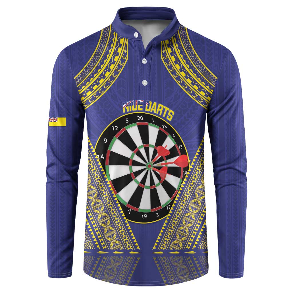 Personalised Niue Darts Button Sweatshirt Dart Board Hiapo Pattern LT14 Blue - Polynesian Pride