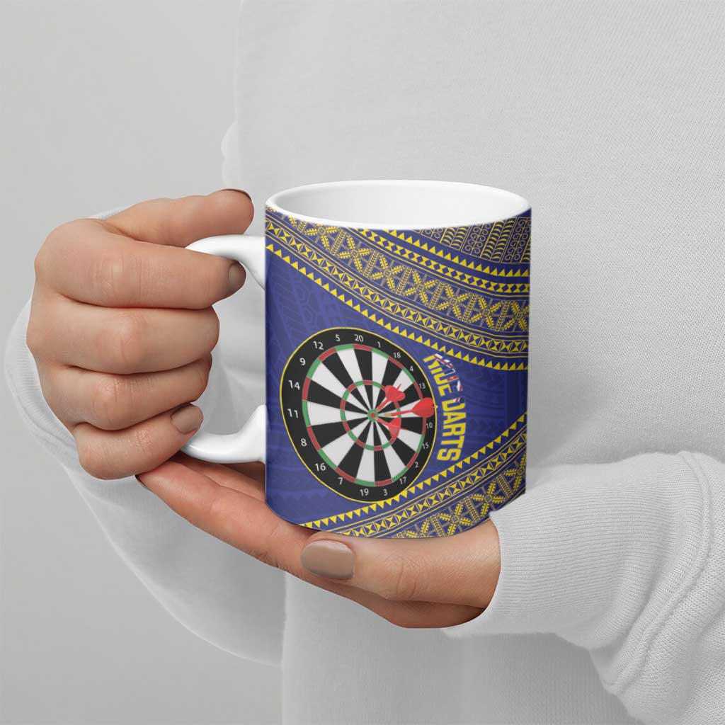 Personalised Niue Darts Ceramic Mug Dart Board Hiapo Pattern - Polynesian Pride