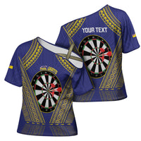 Personalised Niue Darts Cross Shoulder Shirt Dart Board Hiapo Pattern - Polynesian Pride