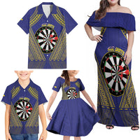 Personalised Niue Darts Family Matching Off Shoulder Maxi Dress and Hawaiian Shirt Dart Board Hiapo Pattern - Polynesian Pride