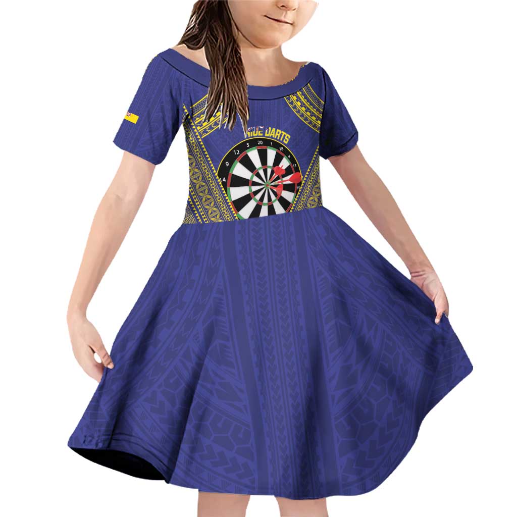 Personalised Niue Darts Family Matching Off Shoulder Short Dress and Hawaiian Shirt Dart Board Hiapo Pattern - Polynesian Pride
