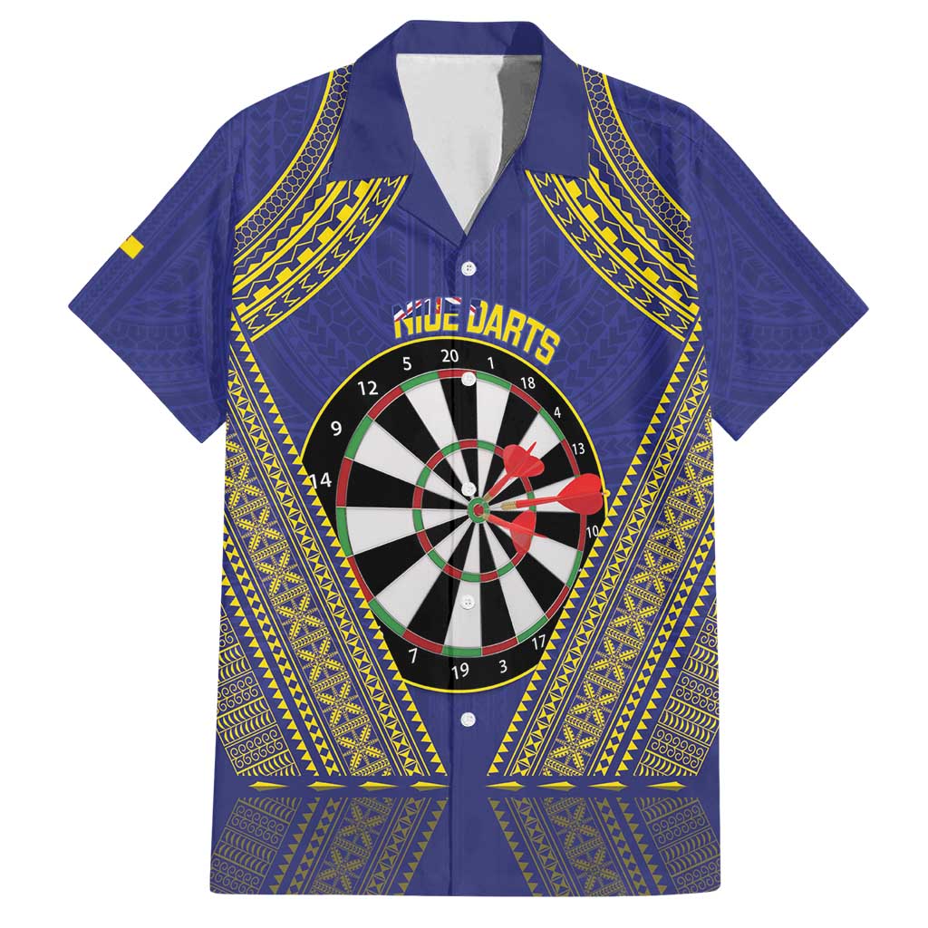 Personalised Niue Darts Family Matching Off Shoulder Short Dress and Hawaiian Shirt Dart Board Hiapo Pattern - Polynesian Pride