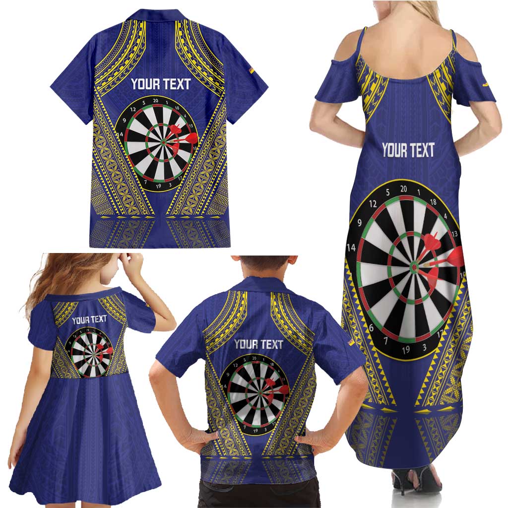 Personalised Niue Darts Family Matching Summer Maxi Dress and Hawaiian Shirt Dart Board Hiapo Pattern - Polynesian Pride