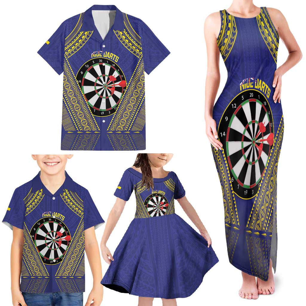 Personalised Niue Darts Family Matching Tank Maxi Dress and Hawaiian Shirt Dart Board Hiapo Pattern - Polynesian Pride