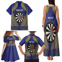 Personalised Niue Darts Family Matching Tank Maxi Dress and Hawaiian Shirt Dart Board Hiapo Pattern - Polynesian Pride