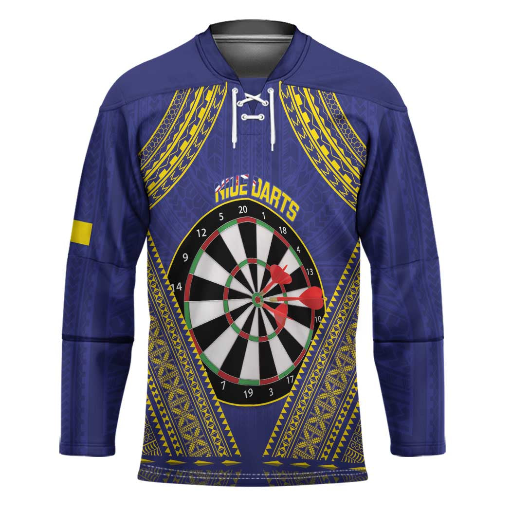 Personalised Niue Darts Hockey Jersey Dart Board Hiapo Pattern LT14 Unisex Blue - Polynesian Pride