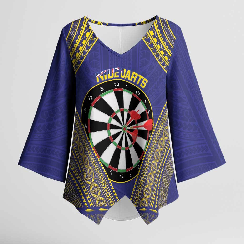 Personalised Niue Darts Kimono Sleeve Blouse Dart Board Hiapo Pattern - Polynesian Pride