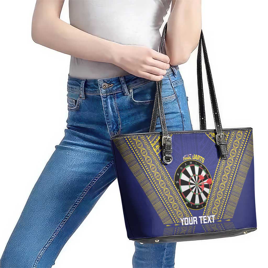 Personalised Niue Darts Leather Tote Bag Dart Board Hiapo Pattern - Polynesian Pride
